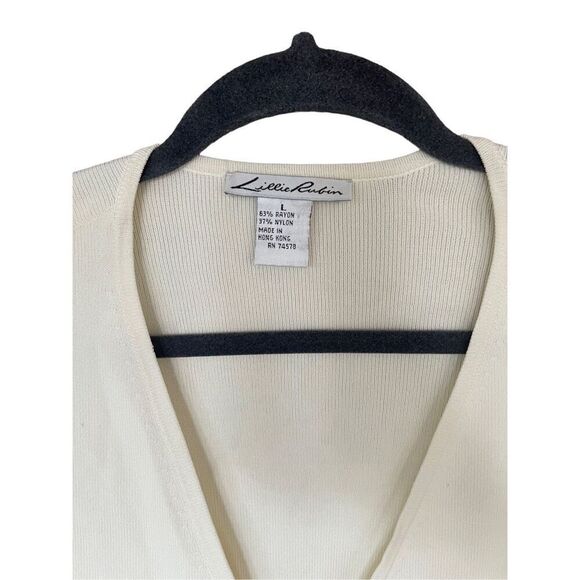 Lilllie Rubin Womens Cream V-Neck Long Sleeve Ribbed Wrap Top Size Large - Picture 7 of 9